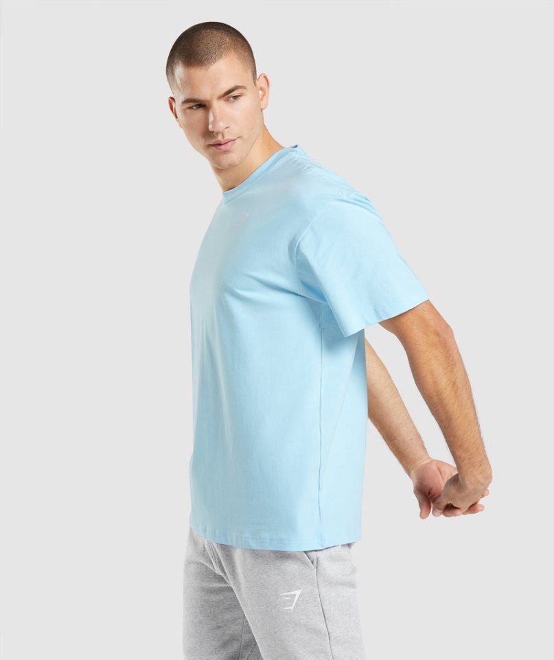 Men's Gymshark Essential Oversized T-Shirts Light Blue | NZ 3IGLHR